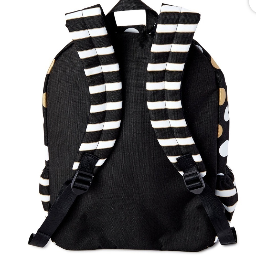 Justice  Exclusive "Just Be You" Gold & White Polka-dot & Strip Backpack bag - Picture 16 of 16